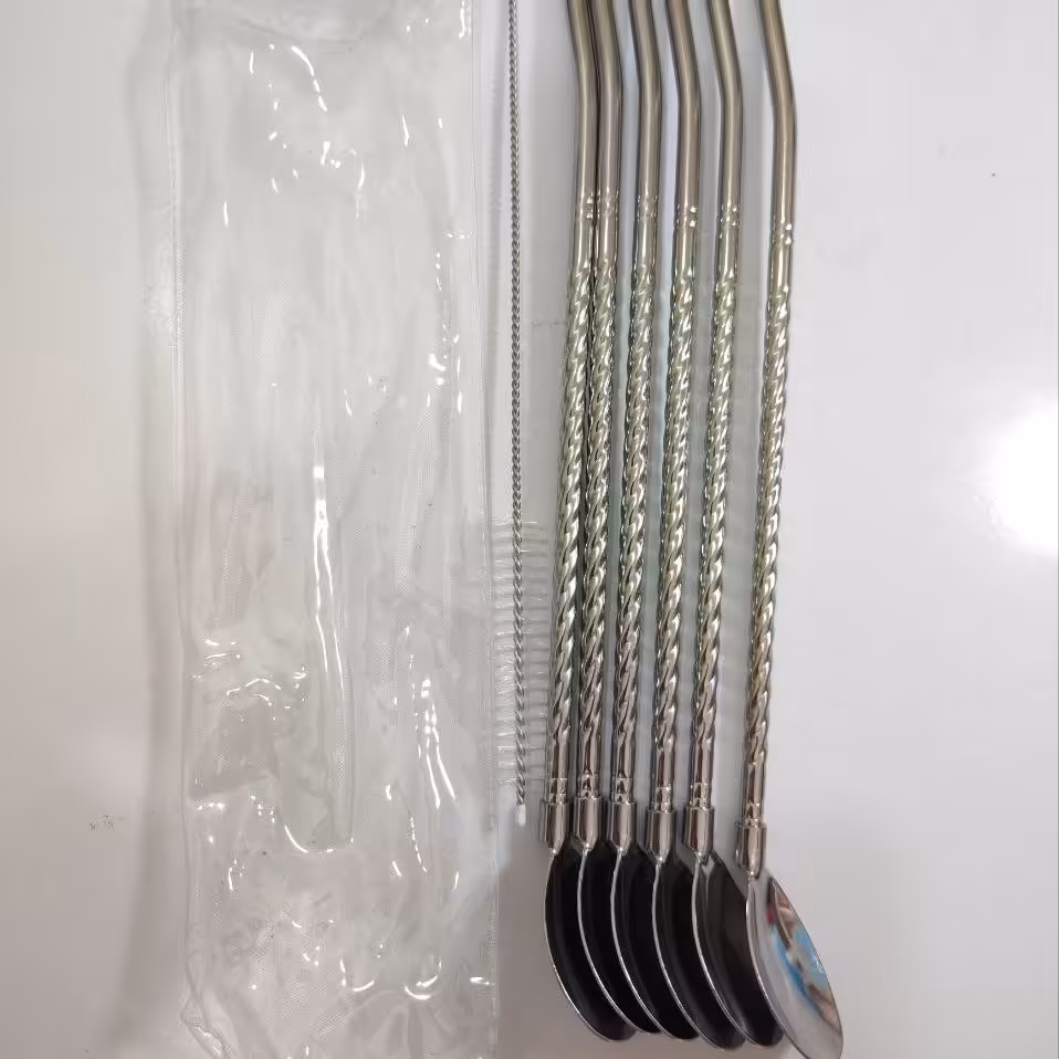 نی قاشق دار استیل در دو طرح مناسب انواع نوشیدنی و شربت ها