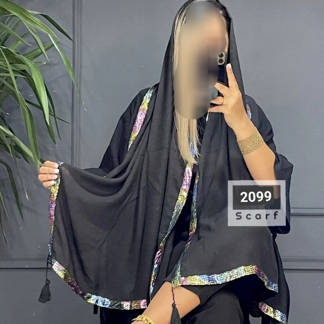 شال مشکی اسلپ پوست ماری ، شال مزونی شیک و جدید ، شال محرمی ، حاشیه دو رنگ