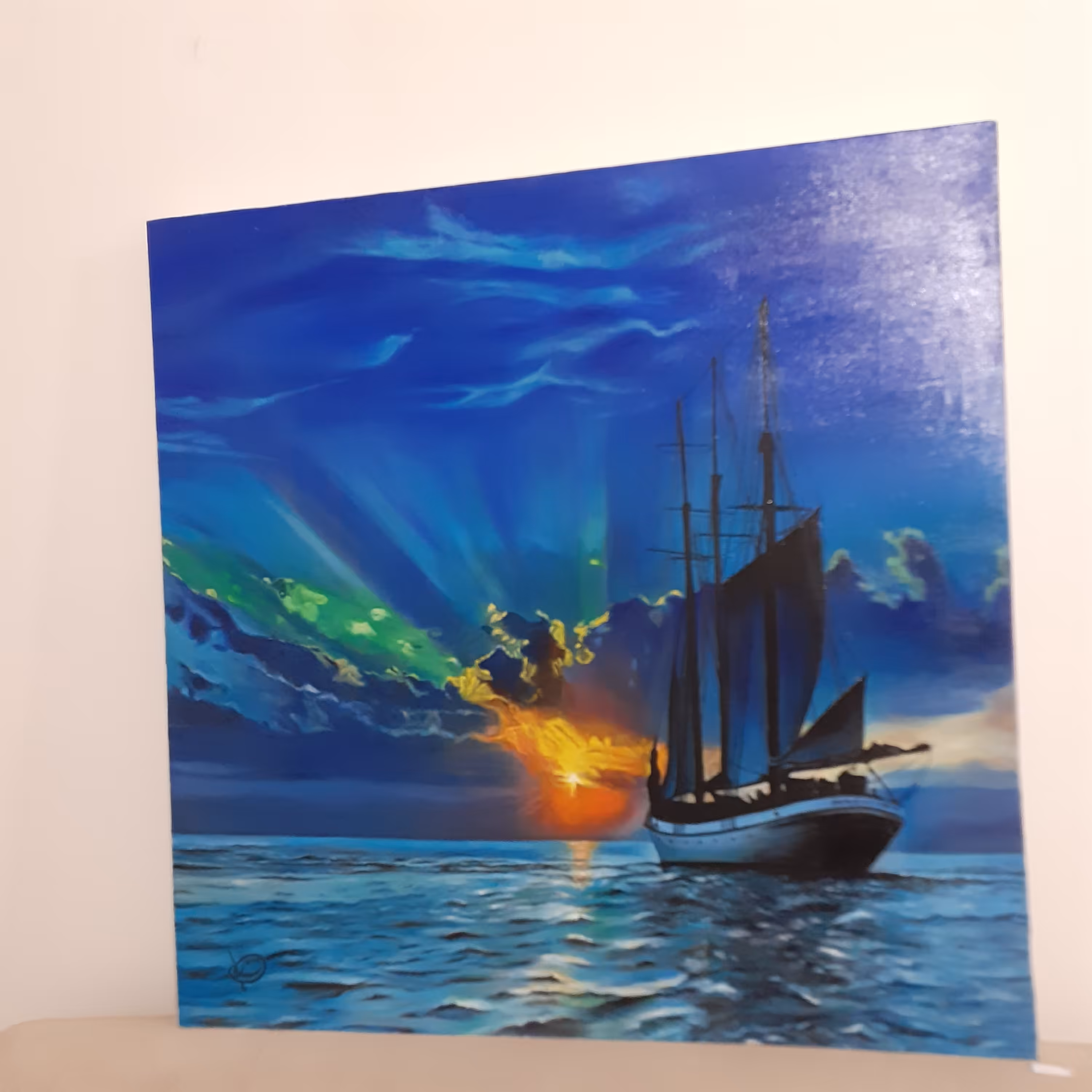 تابلوی نقاشی  غروب رنگ روغن با ابعاد 70در 70 با بوم دیپ  و وزن یک کیلو هشتصد گرم 