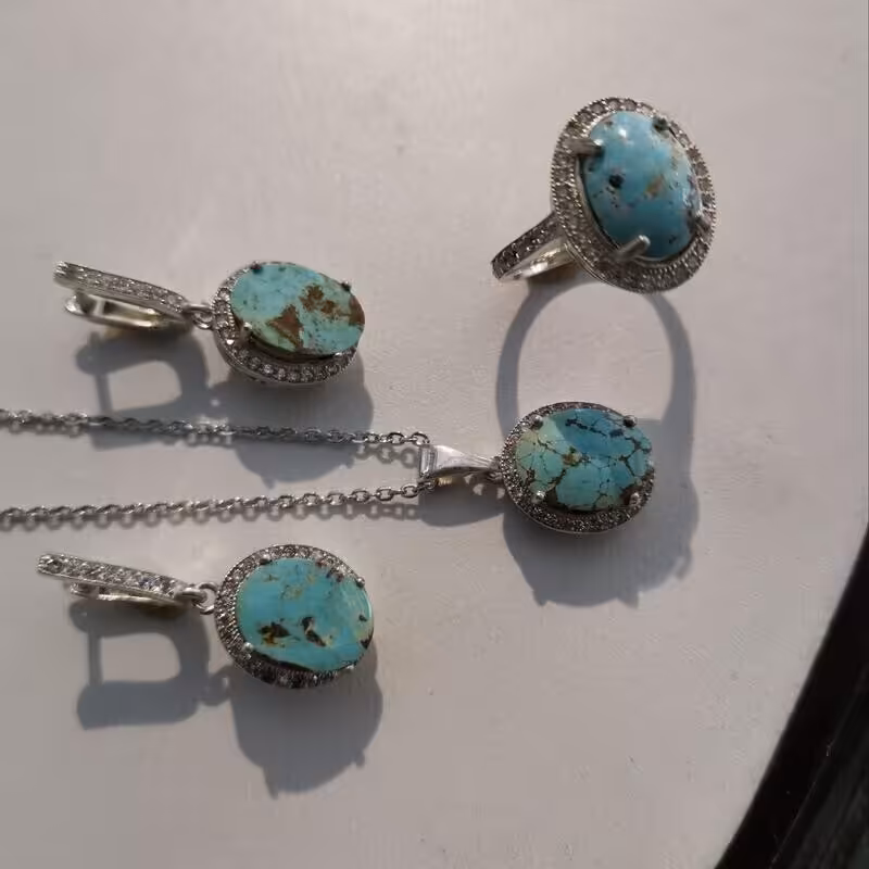 9-نیم ست نقره عیار 925 با سنگ فیروزه نیشابور کد 1