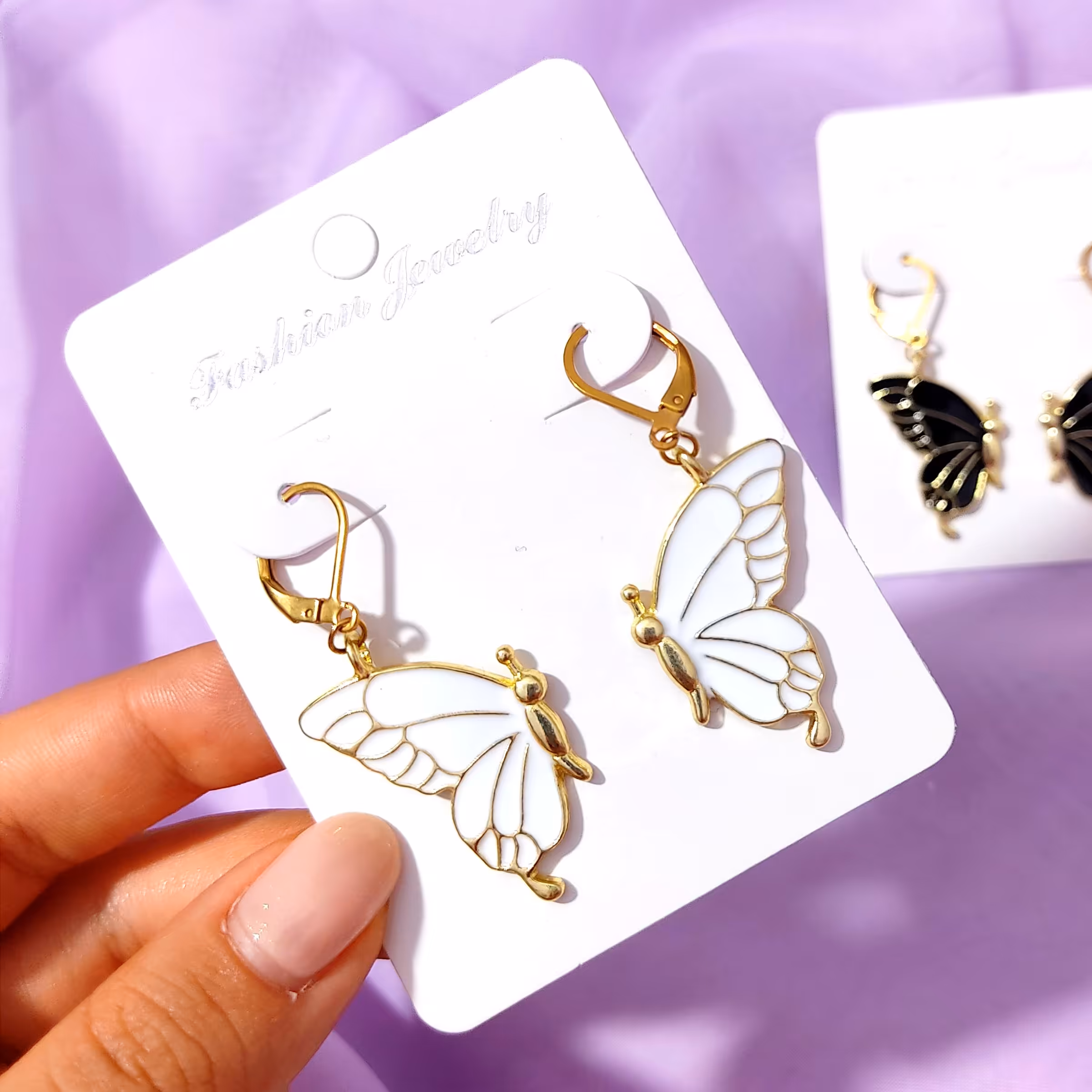 گوشواره استیل رنگ ثابت پروانه آویزی حلقه چفتی