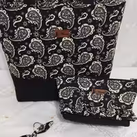 ست کیف وجا کلیدی با پارچه کتان نخ