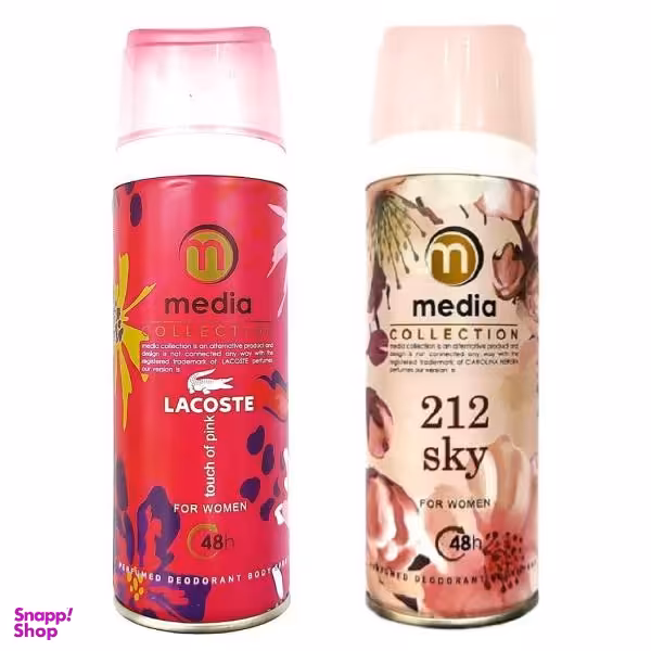 اسپری خوشبو کننده بدن زنانه مدیا (Media) مدل 212Sky + اسپری بدن زنانه مدل Lacoste Touch Of Pink حجم 200 میلی لیتر