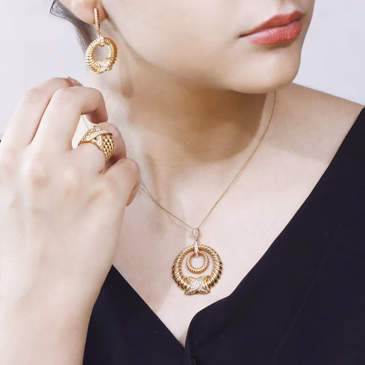 نیم ست جواهری نقره 925 آبکاری طلا تضمینی