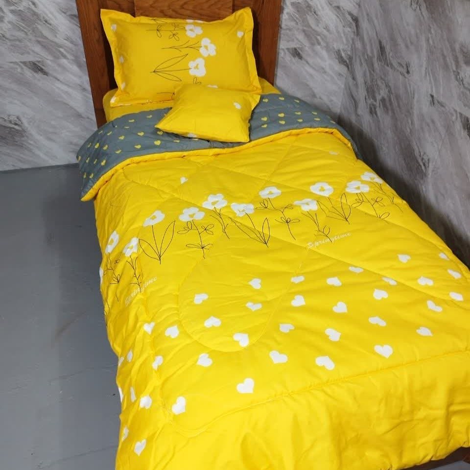 روتختی نخ براش تکنفره سایز 90 کد 249 طرح گل زرد طوسی
