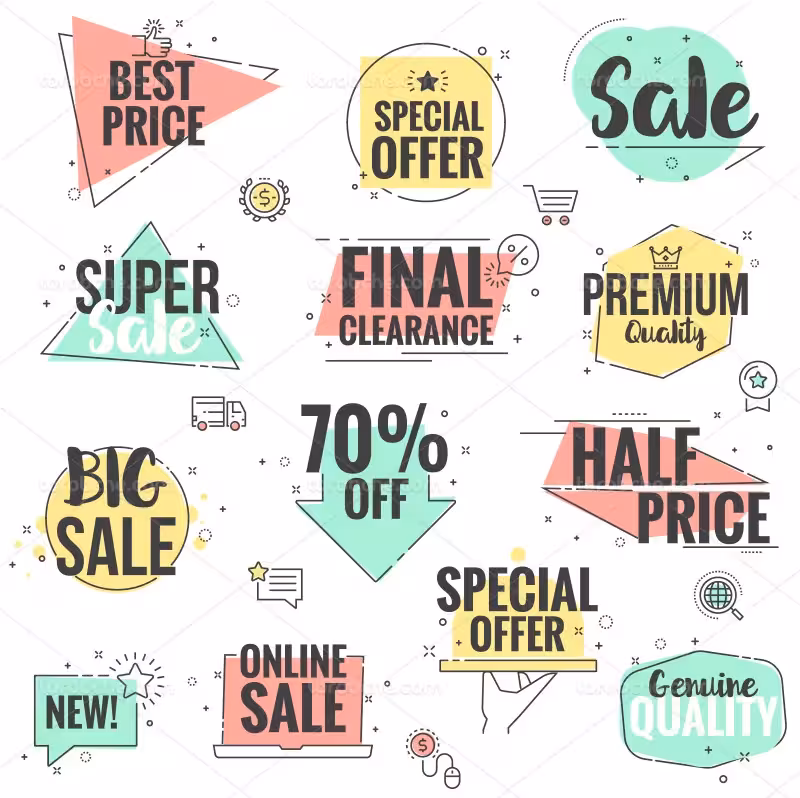 وکتور لیبل فروش ویژه خلاقانه رنگارنگ | گرافیک با طعم تربچه