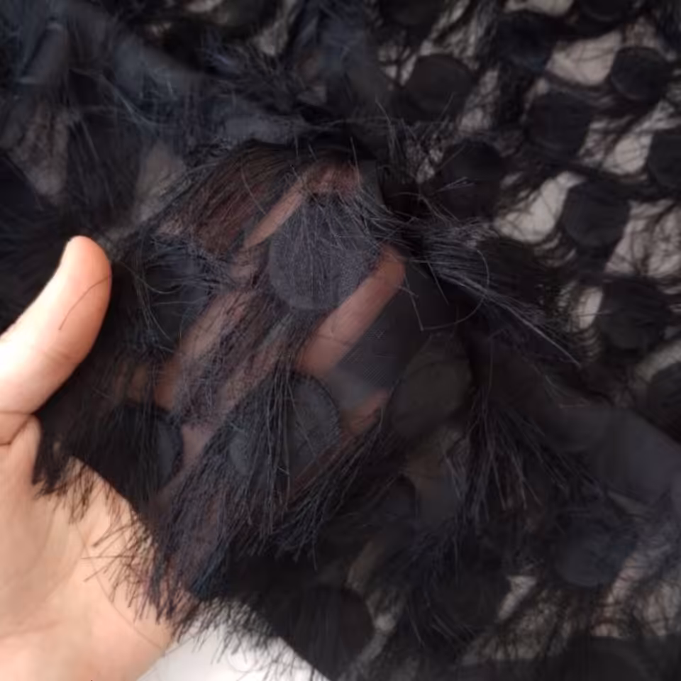 پارچه حریر ریش بلند مشکی 