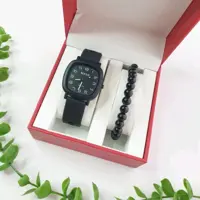 ساعت دخترانه بولون مشکی صفحه مربع با دستبند ضد آب