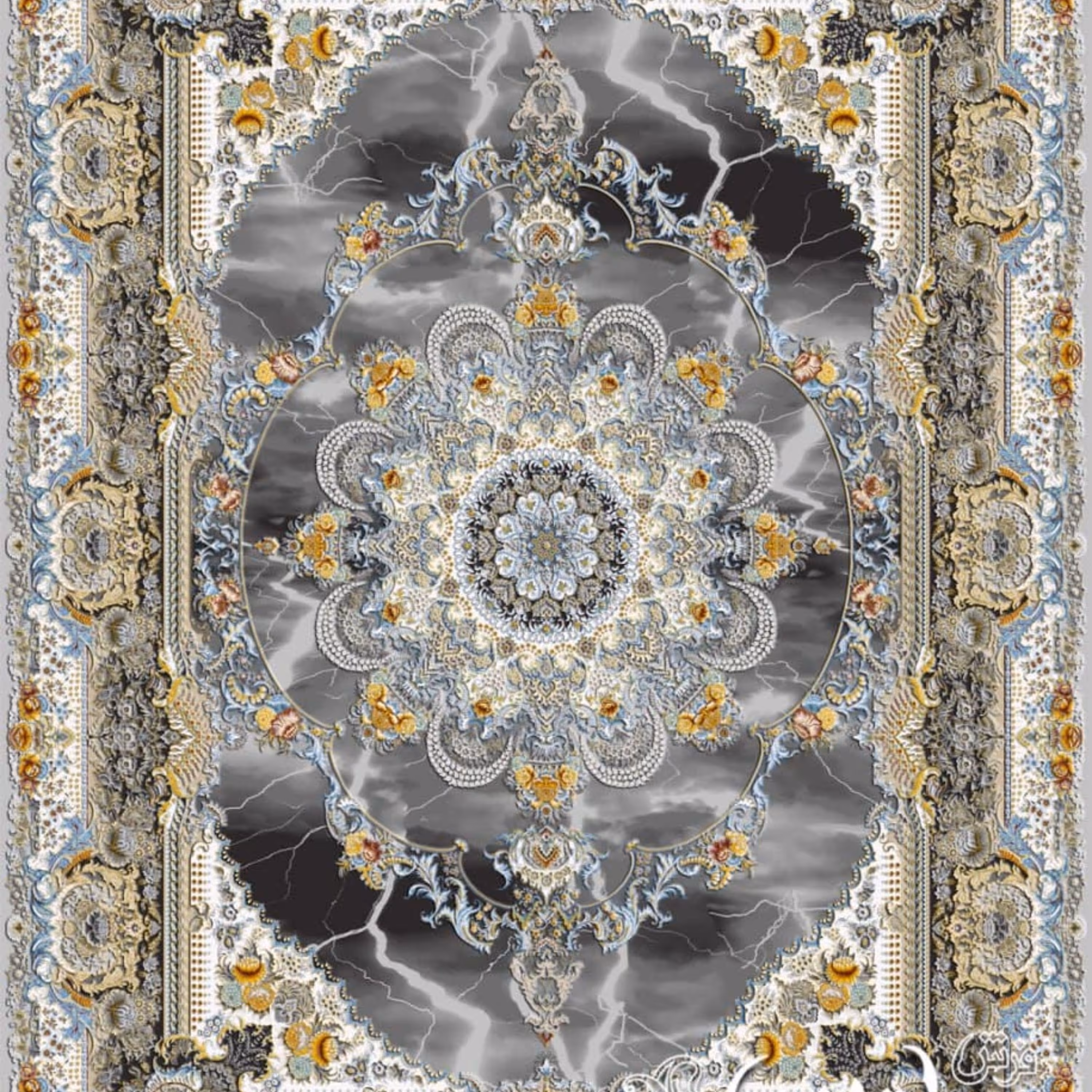 فرش پاتریس 1200شانه گل برجسته طرح آتش هنر  طوسی 6متری