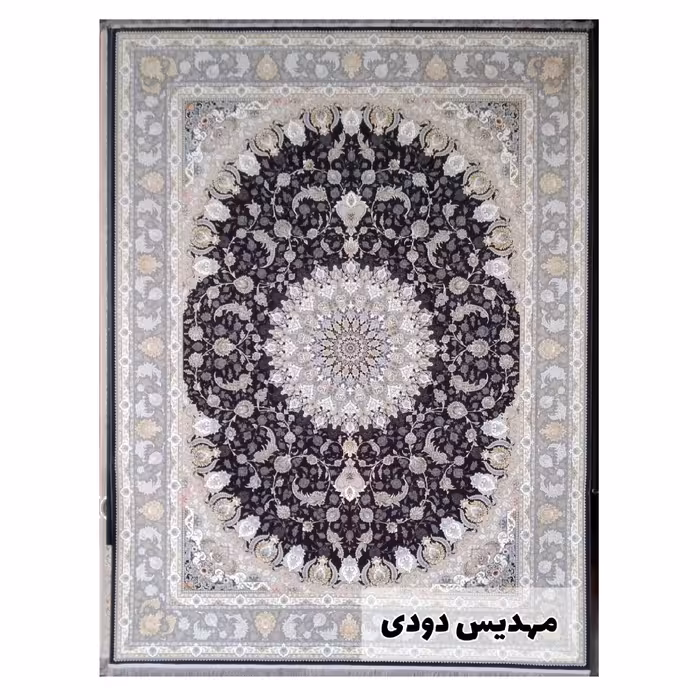    فرش ماشینی 1200 شانه گلبرجسته 3600 تراکم مهدیس زغالی6 متری