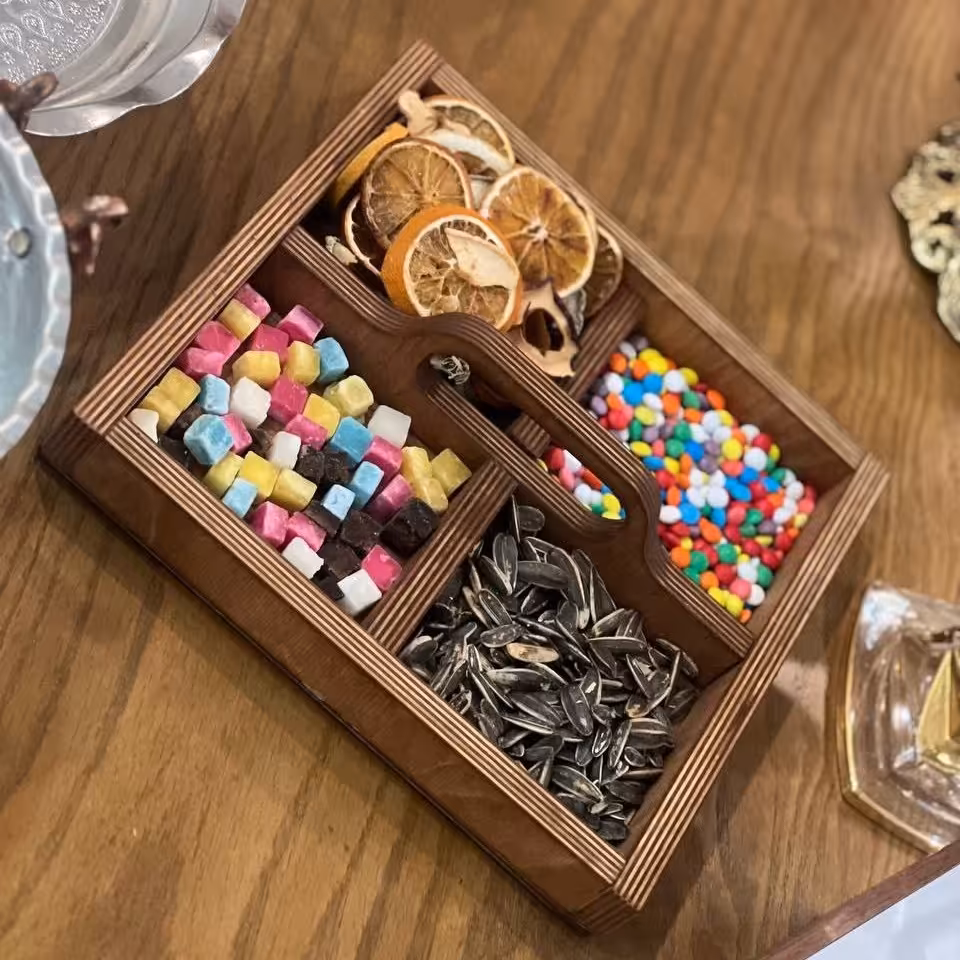 سینی پذیرایی چهارخانه دسته دار