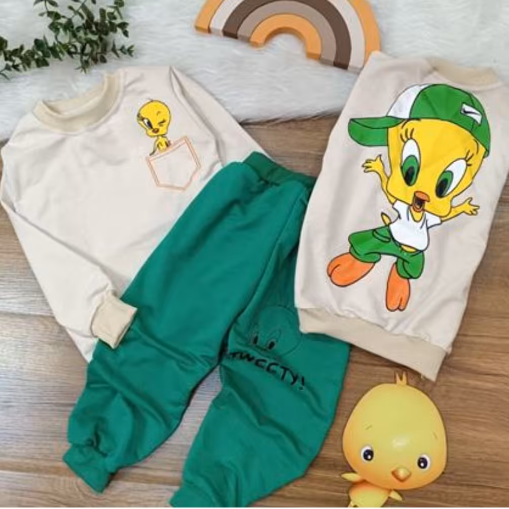 بلوز شلوار اسپرت دخترانه پسرانه طرح توییتی سایزبندی