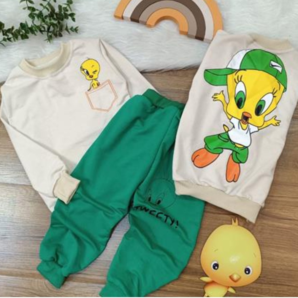 بلوز شلوار اسپرت دخترانه پسرانه طرح توییتی سایزبندی