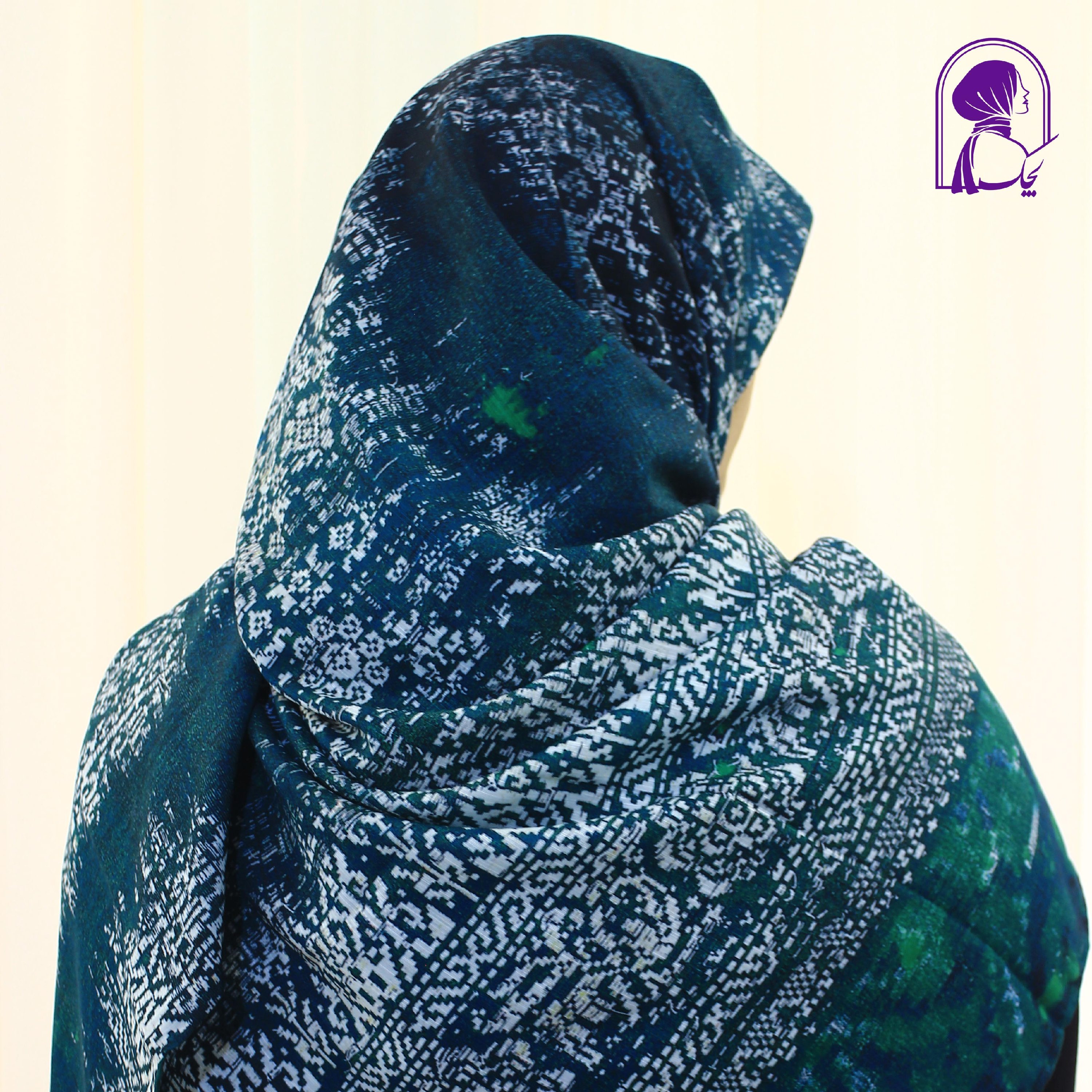 روسری طرح دار سبز پتینه نخی