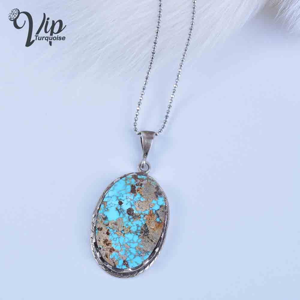 گردنبند زنانه نقره و فیروزه شجری آبی طرح شارمین کد 1333