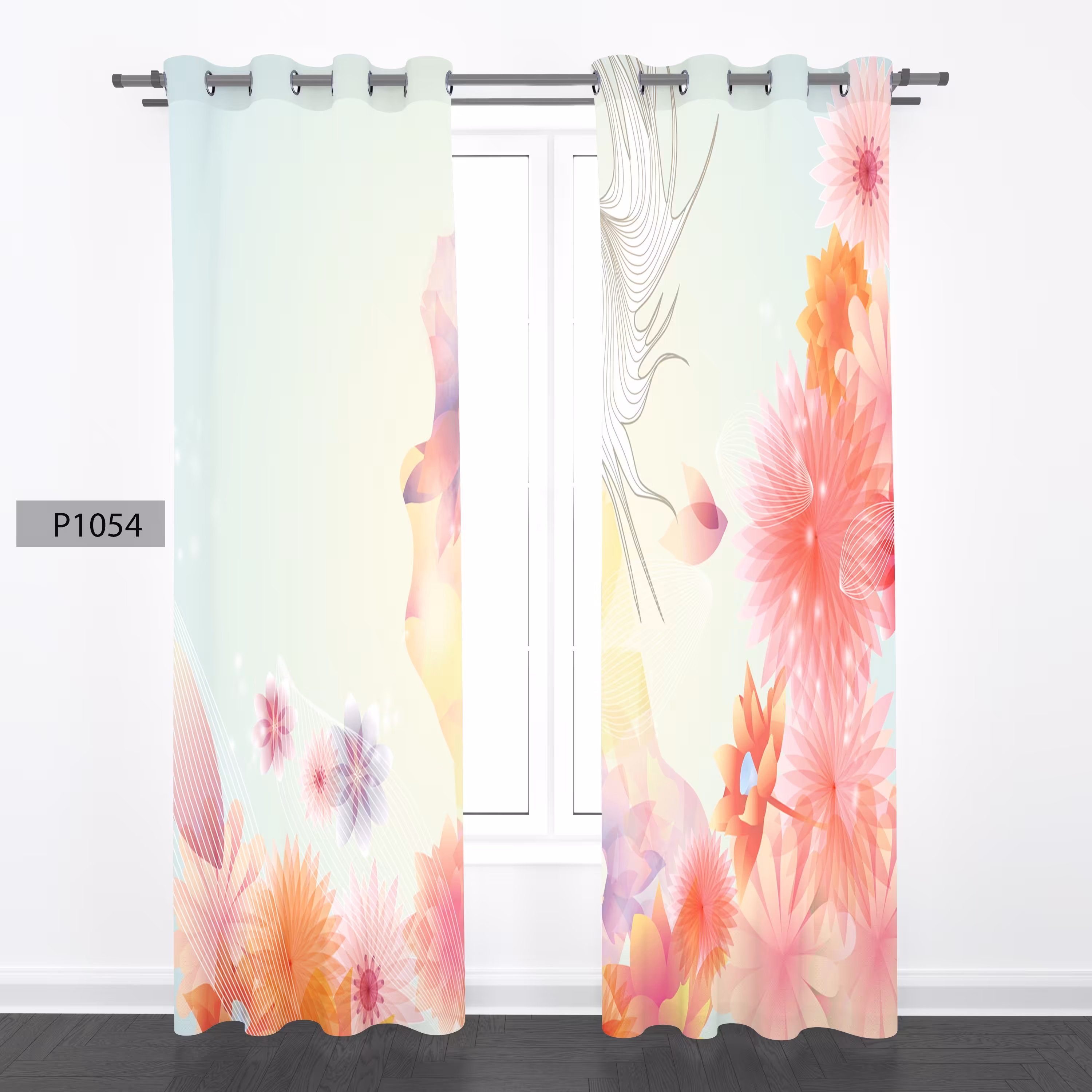 پرده هازان چاپی دوقواره دوخته شده پانچ شده هر قواره عرض 140ارتفاع 190 کد1054