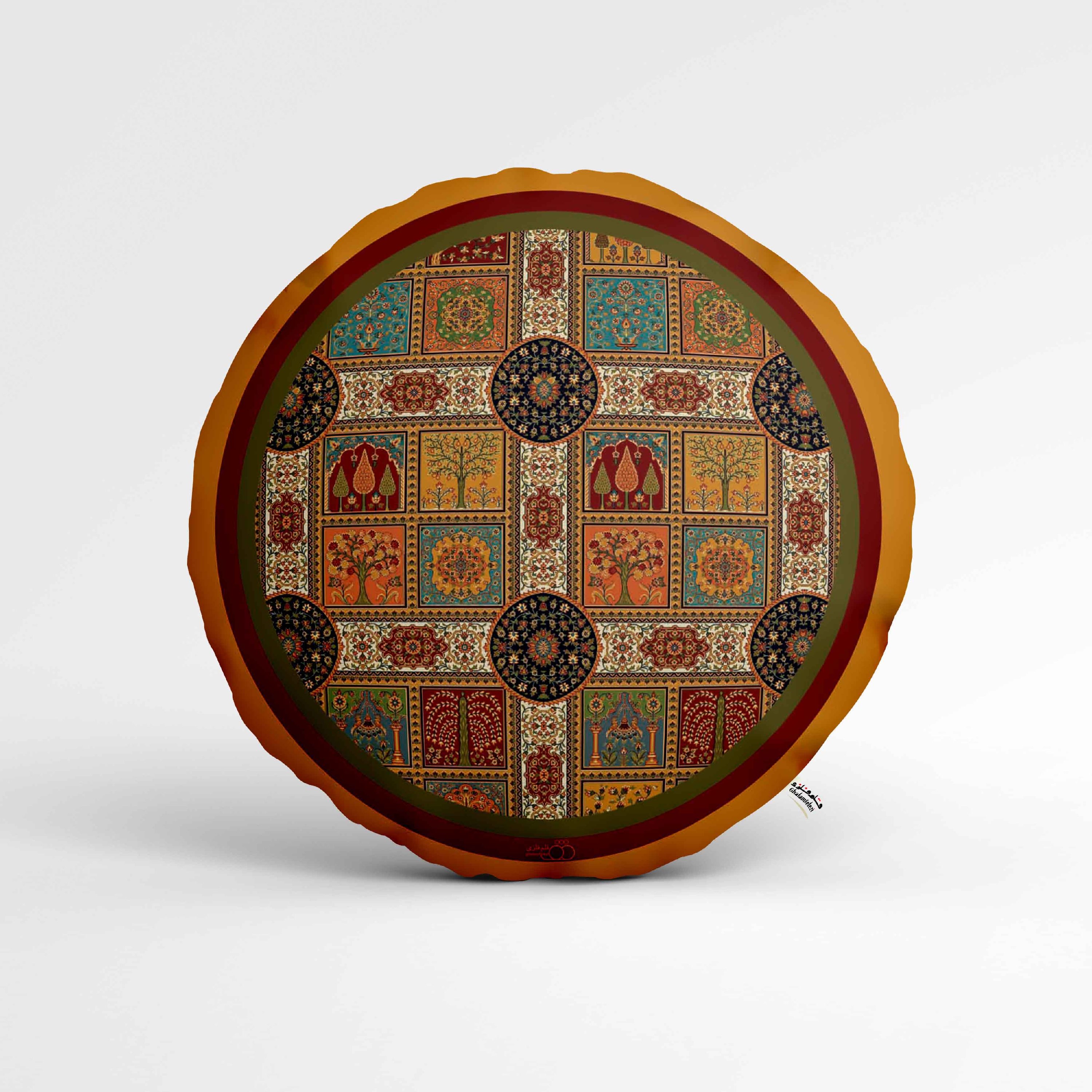 کوسن  دایره 45.45 مخمل  طرح چهارفصل لچک