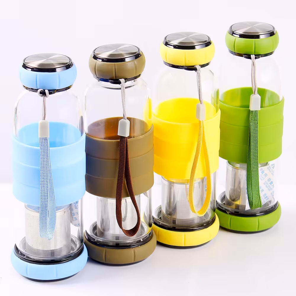 فلاسک دمنوش ساز  ظرفیت 550 میلی شیشه ای فلاسک دمنوش رنگی صافی دار