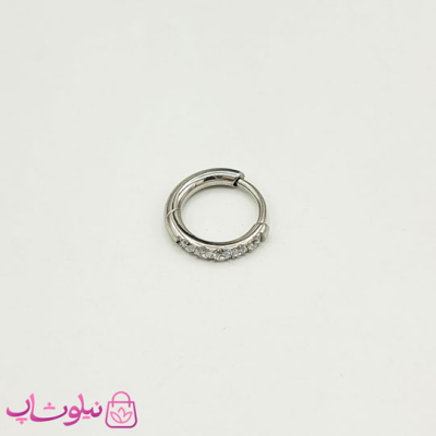 پیرسینگ گوش حلقه ای نقره ای نگیندار قطر 11 میل کد 891