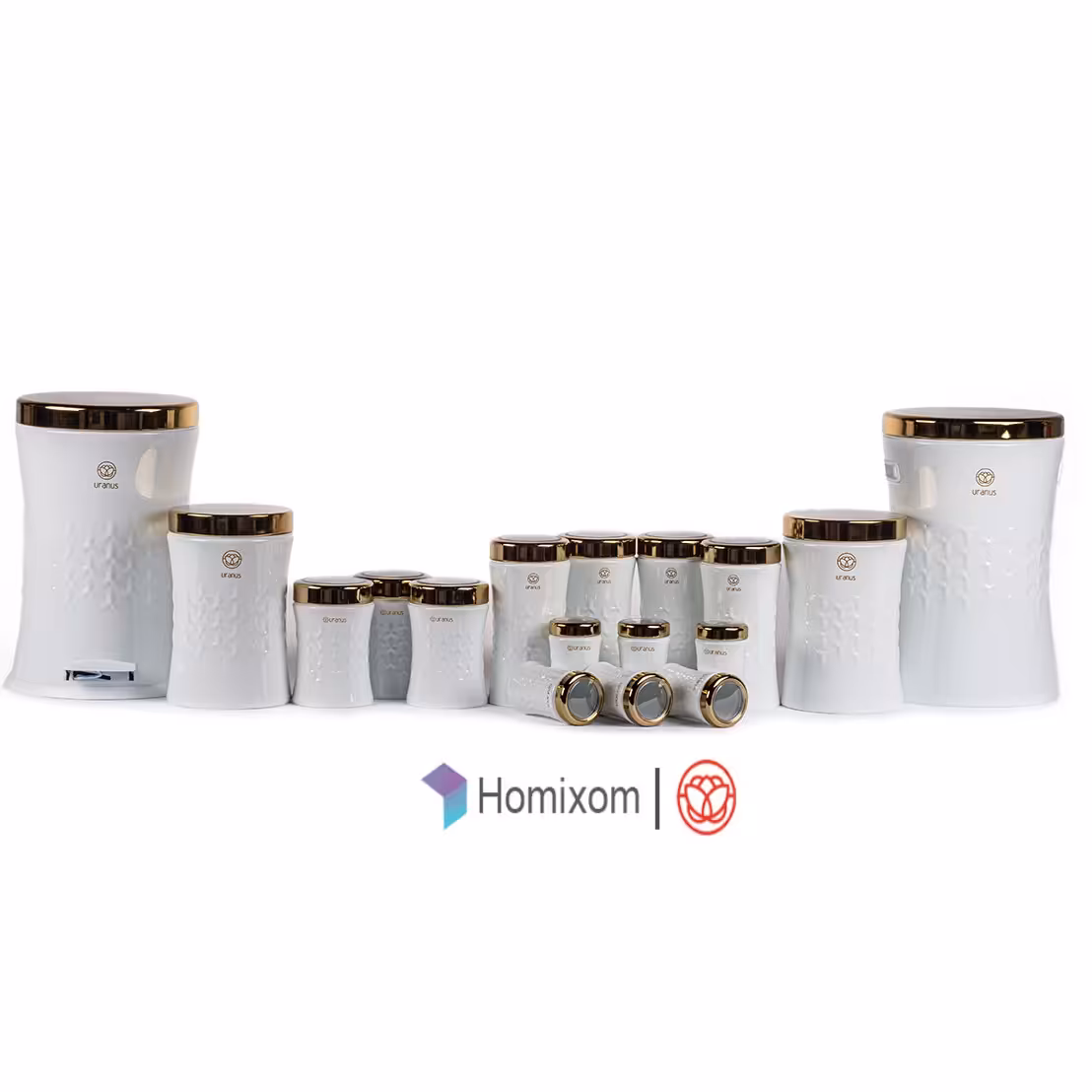 سرویس آشپزخانه اورانوس 17 پارچه مدل مجیک سفید با درب طلایی