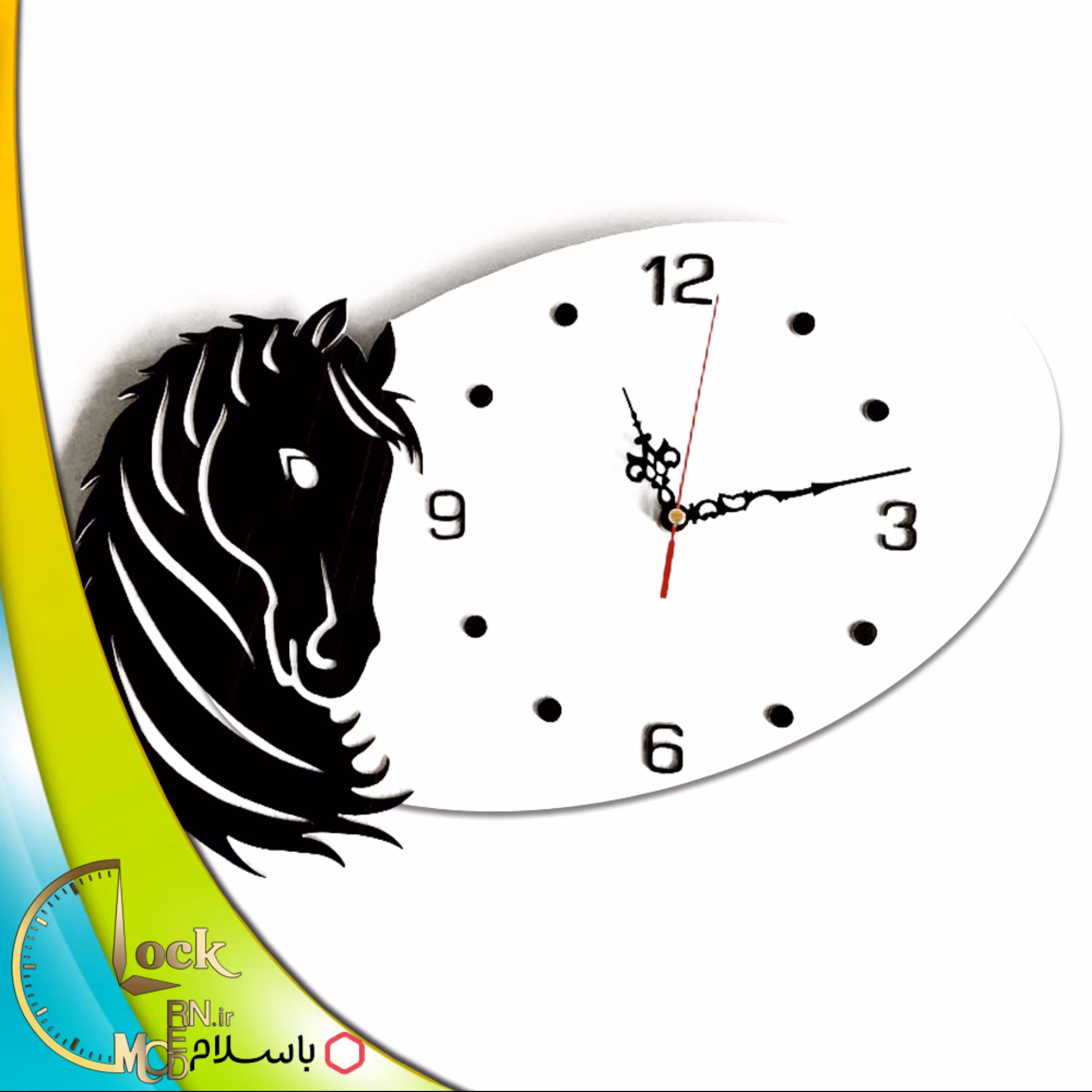 ساعت دیواری چوبی طرح اسب کد 327
