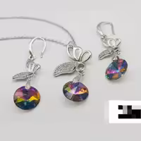 نیم ست زنانه دخترانه جذاب پروانه با آویز سواروسکی گرد استیل