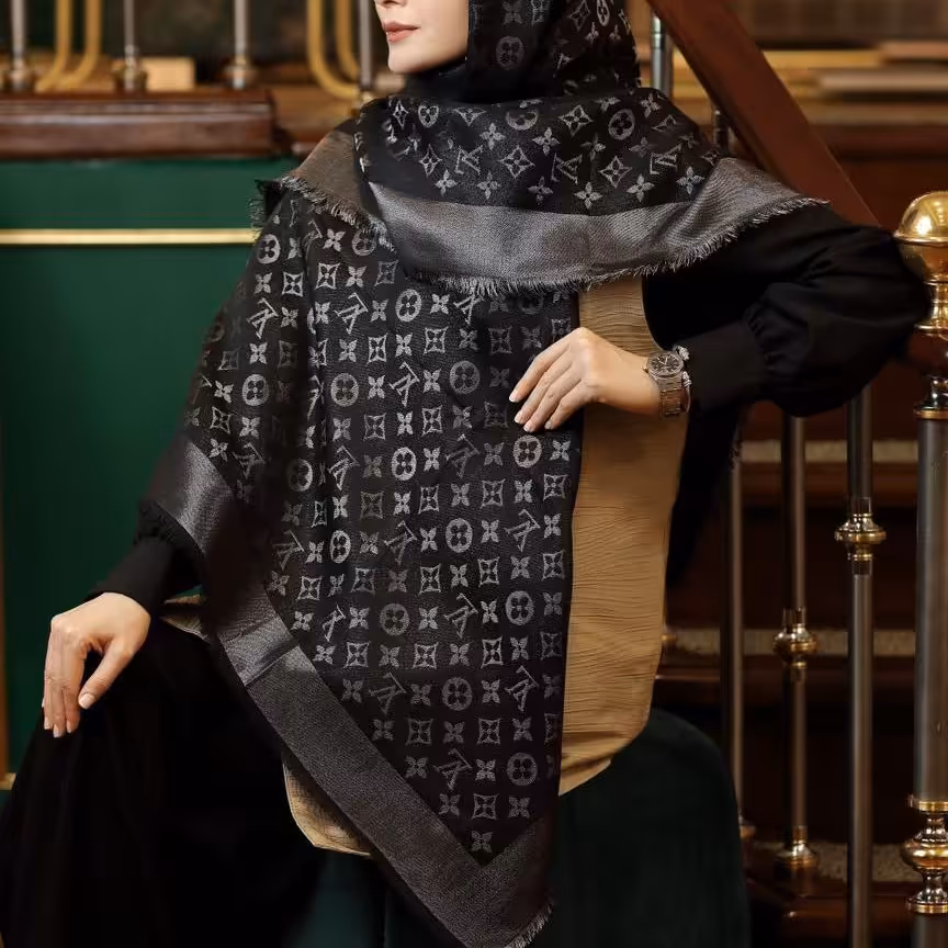 روسری کشمیر لمه دار lv مشکی