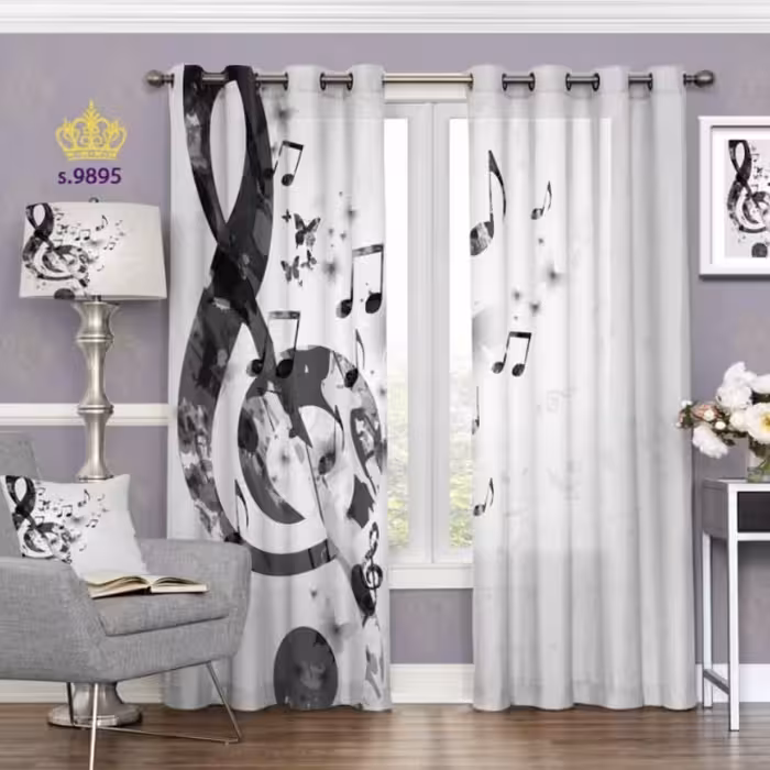 پرده اتاق خواب دو قواره پانچ آماده طرح فانتزی موسیقی کد S9895