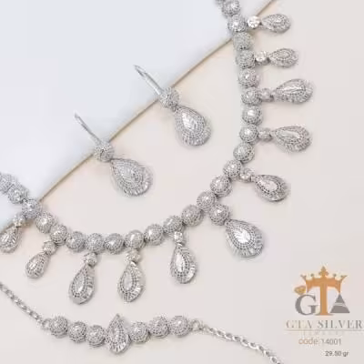 سرویس نقره تراش طرح اشک و شرشره ای بدون نگین کد 14001