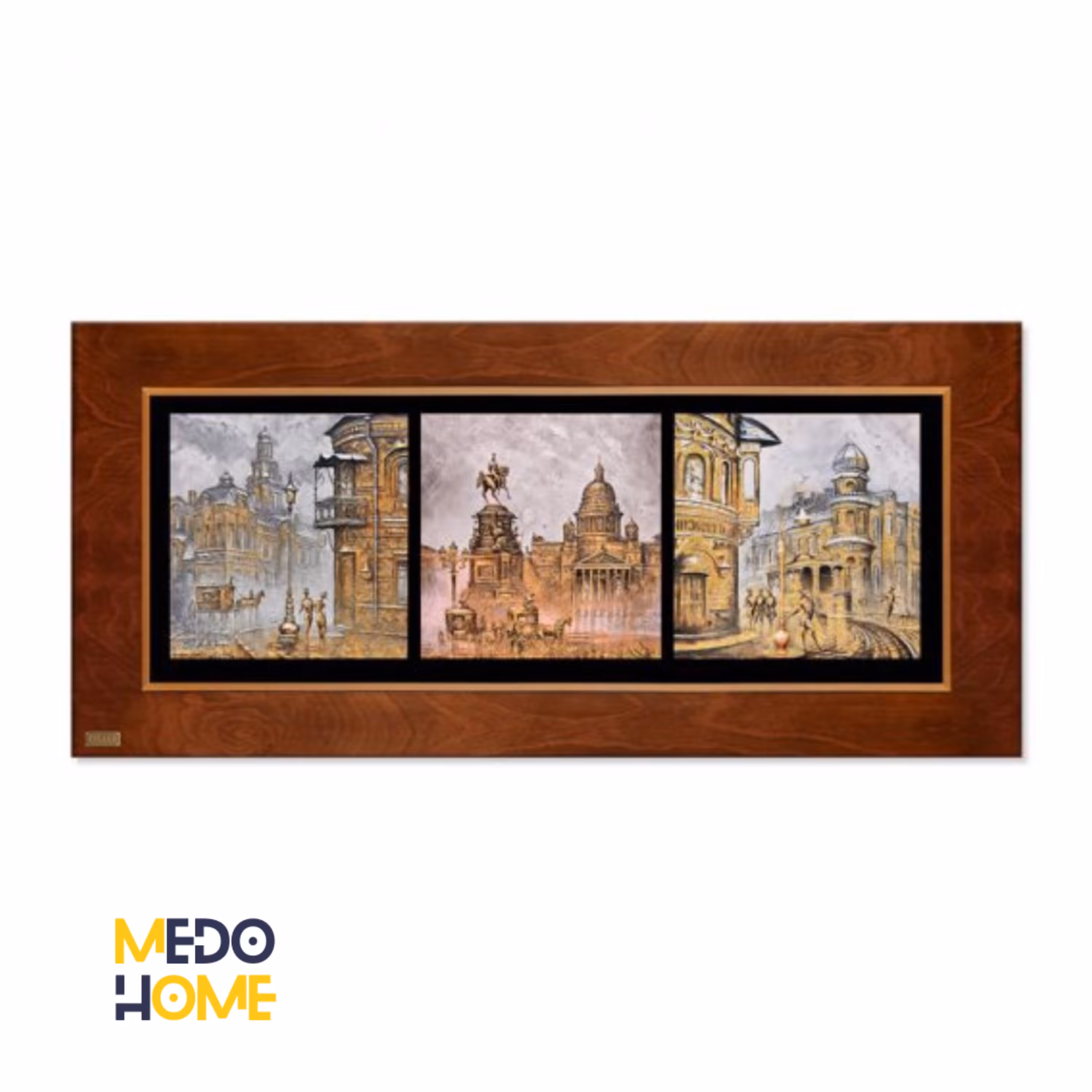 تابلو چوبی ورق طلا مدل 3 تکه  FWSGB-3P-84X40-A4