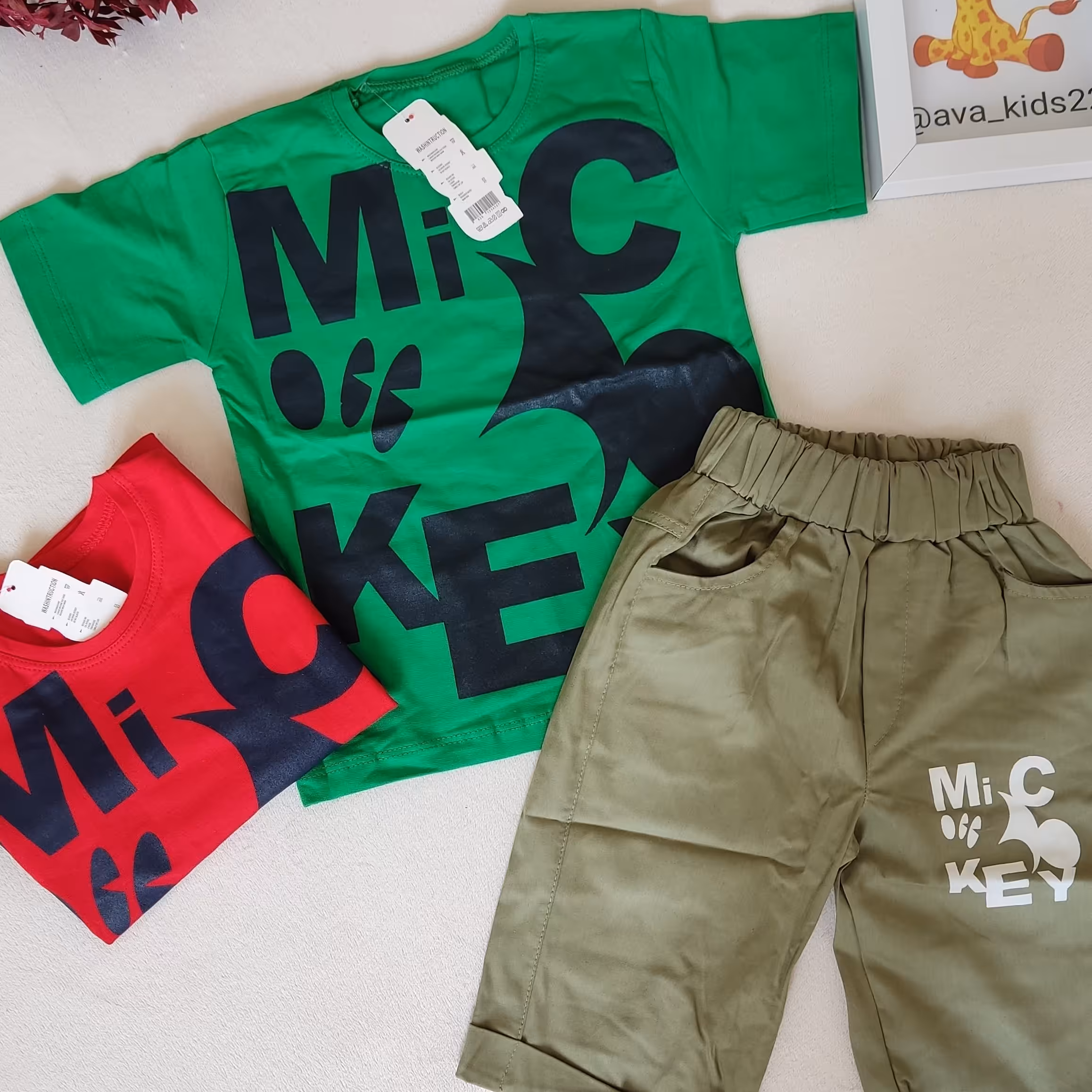 بلوز شلوارک اسپرت مناسب ست خواهر برادری طرح میکی