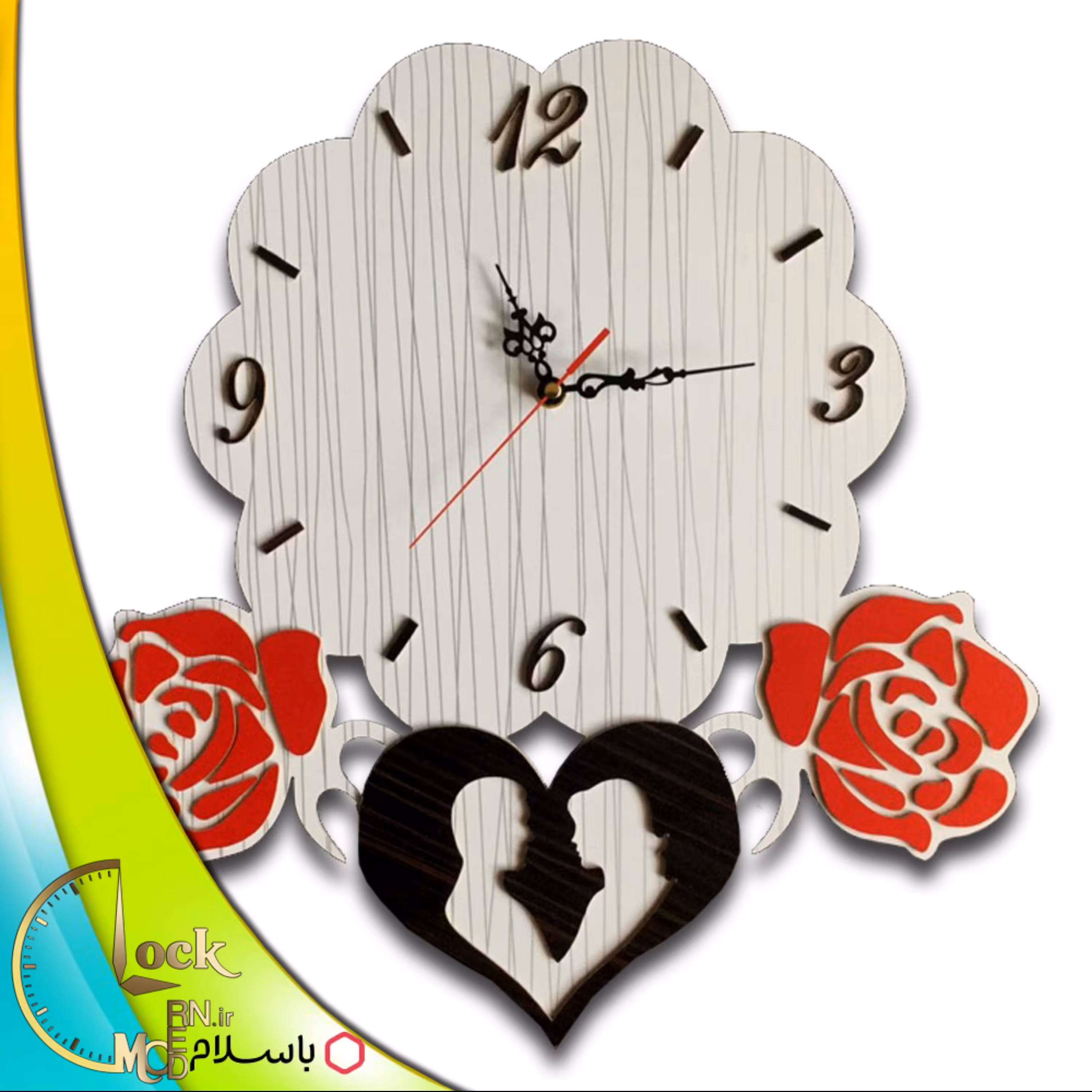 ساعت دیواری طرح عاشقانه با رزهای قرمز کد 378 (پس کرایه)