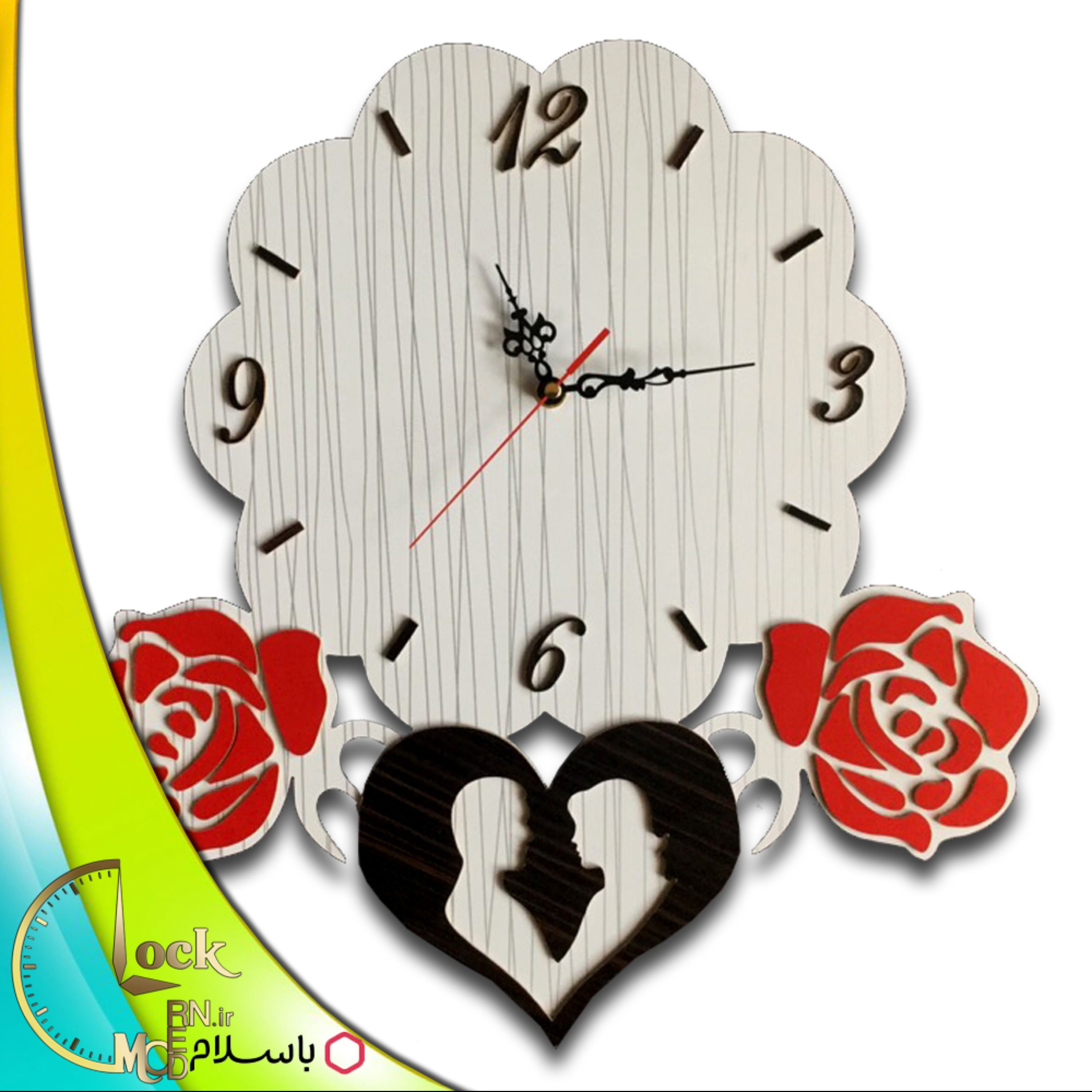 ساعت دیواری طرح عاشقانه با رزهای قرمز کد 378 (پس کرایه)