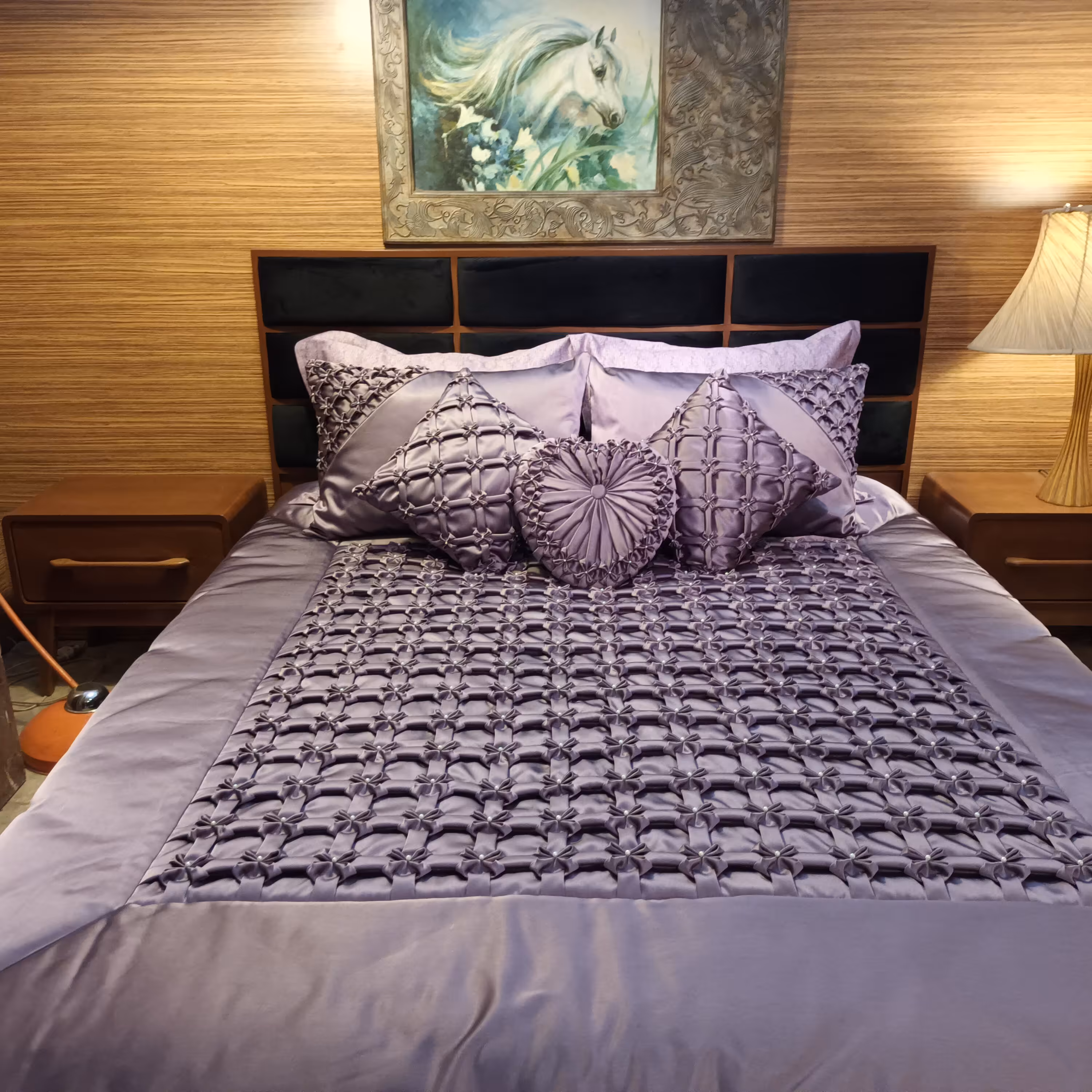 سرویس روتختی دونفره 9تیکه دست دوز گریت رنگ طوسی یاسی