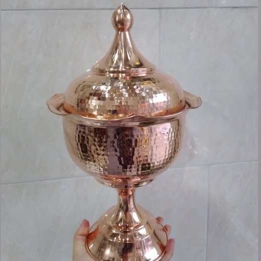 اجیل خوری پایه دار مسی طرح دیبا چکشی ارتفاع33سانت