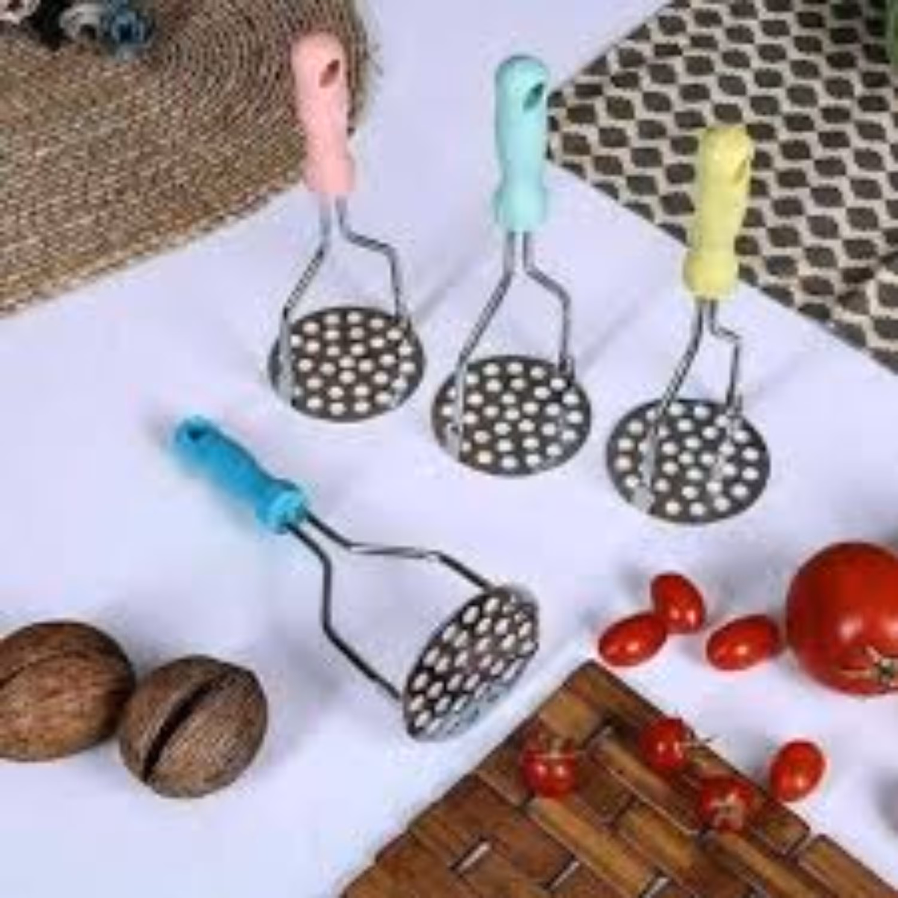 پوره کن سیب زمینی فلزی 2 میله دسته رنگی 