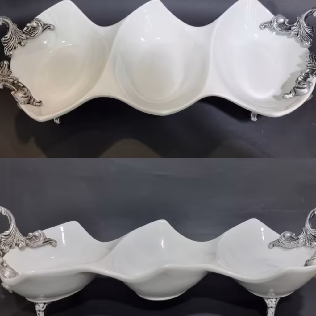 اردوخوری 3 خانه دسته پیوتر و پایه دار جنس چینی