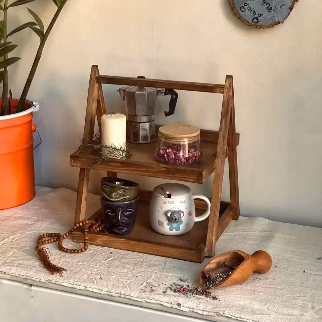 استند جا ادویه چوبی دوطبقه 