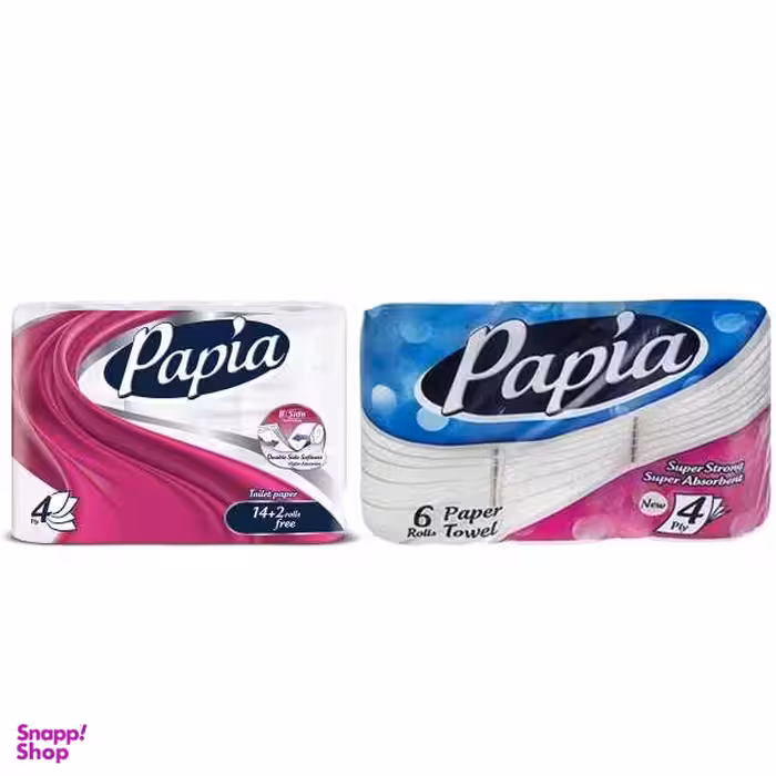 دستمال کاغذی حوله ای و دستمال توالت پاپیا مدل T16_H6 مجموعه 22 عددی