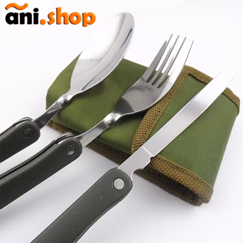 ست قاشق چنگال و کارد مسافرتی تاشو رنگ سبز