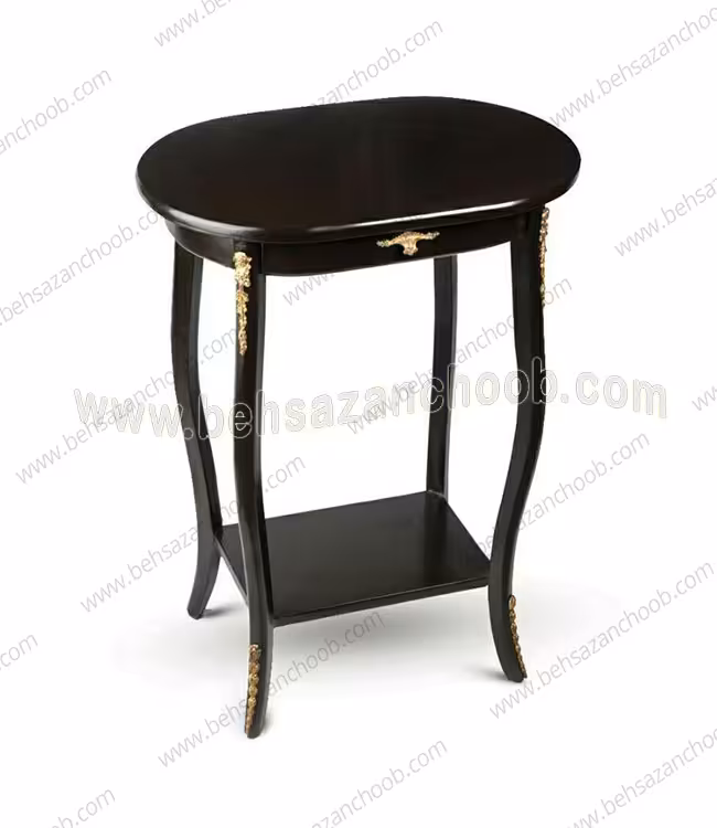 میز تلفن چوبی بیضی تک کشو کد 329