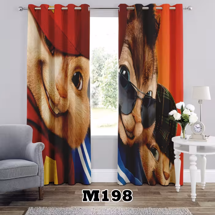 پرده چاپی پانچی پسرانه طرح سنجاب کد M198 تک قواره ارتفاع 300 عرض 140 سانت