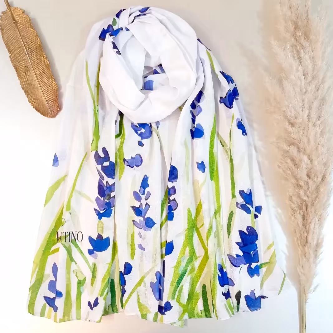 شال بنفش سفید نخی بهاری