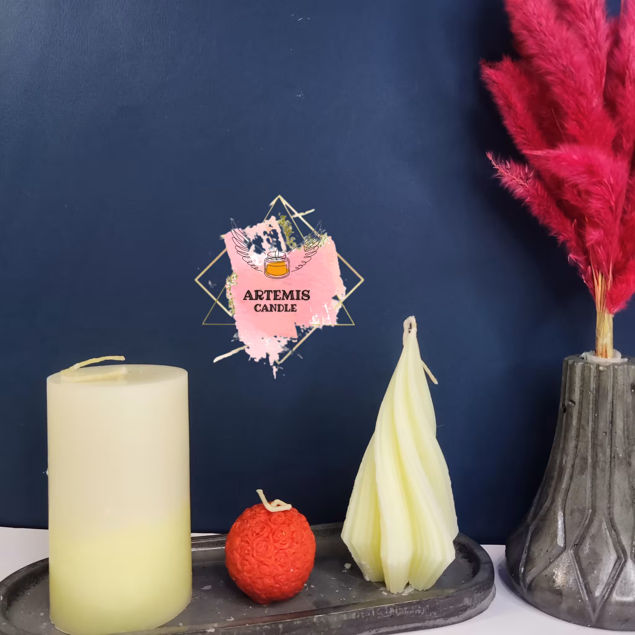 ست شمع و سنگ مدل شمع استوانه ای