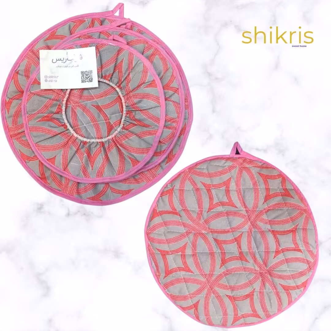 دمکن سه تیکه با زمینه طوسی و قرمز