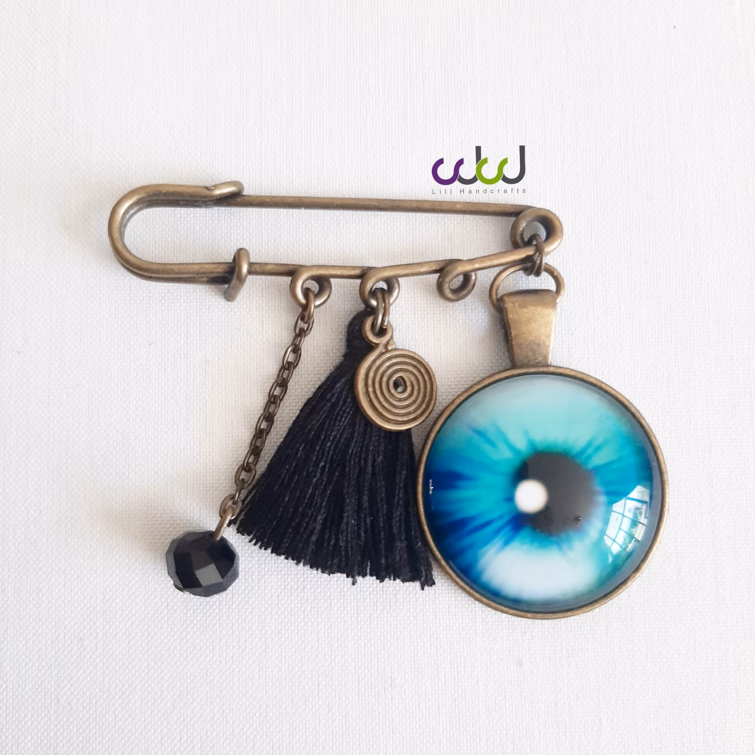 سنجاق سینه چشم و نظر آبی اسکاتلندی دستساز زیورآلات زنانه ، پانچو و مانتو بافت 