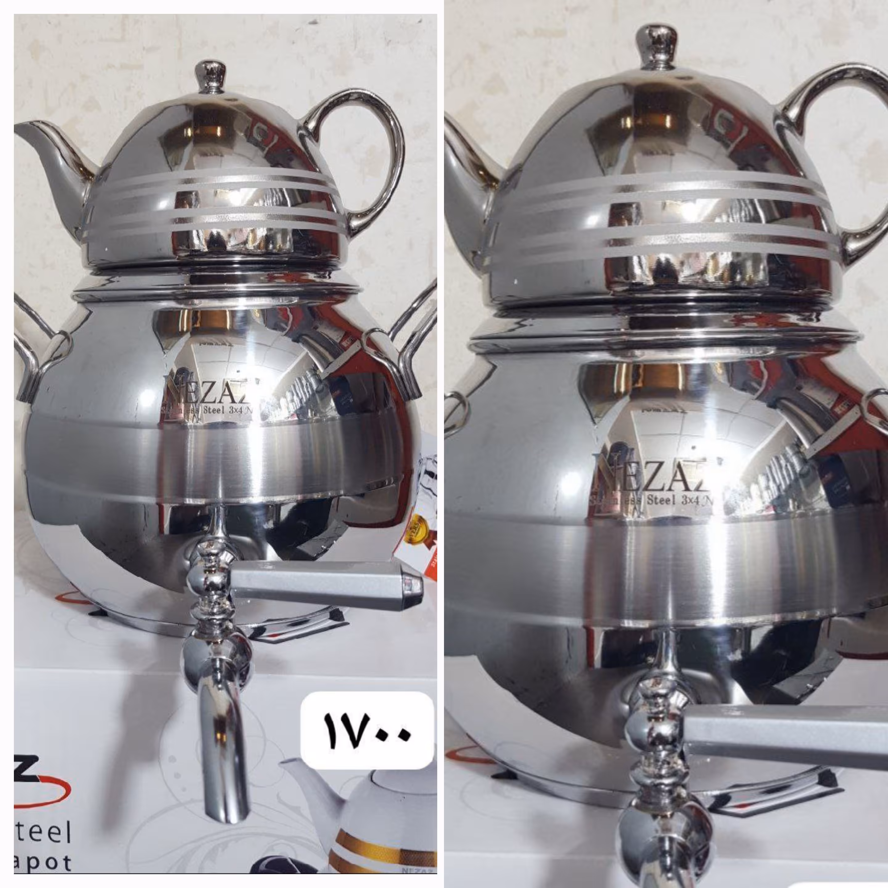 کتری قور ی4.5 لیتری خمره ای تمام کروم مارک نزازکف چدنی بسیار زیبا کیفیت عالی  مناسب هر سلیقه ای مناسب برای کادو