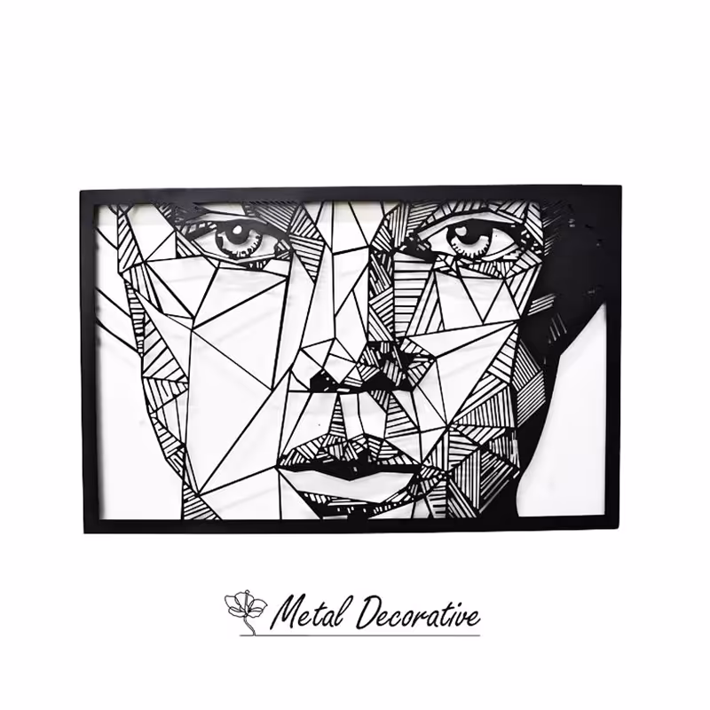 تابلو فلزی دیواری چهره خطی زن مینیمال دکوراتیو کد MD-1621 ابعاد 50-90 سانتیمتر