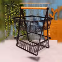 سبد پیاز سیب زمینی دو طبقه دسته چوبی