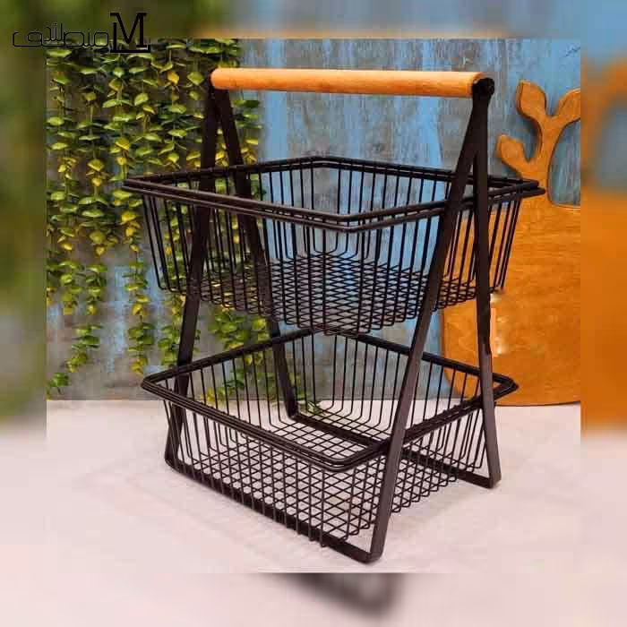 سبد پیاز سیب زمینی دو طبقه دسته چوبی